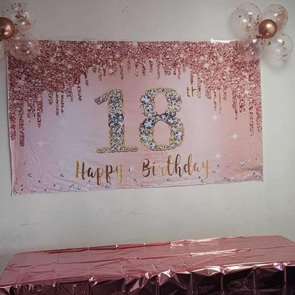 Happy Birthday 18th Microfiber Gold Pink Background, Celebration Party Supplies
